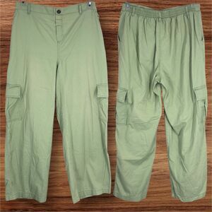 Women’s Wide Leg, Loose Fit, High Rise Pistachio Green, Utility Cargo Pants L